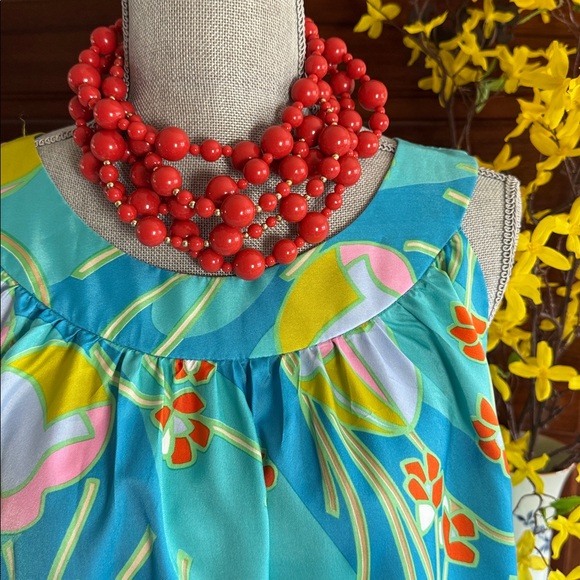 Vintage Anne Fogarty House Dress Mumu Lounge Caftan Bold Floral Mod MCM - Picture 2 of 12